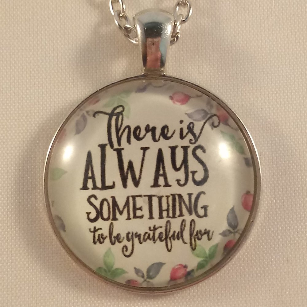 Silver Always Grateful Bible Cabochon Necklace